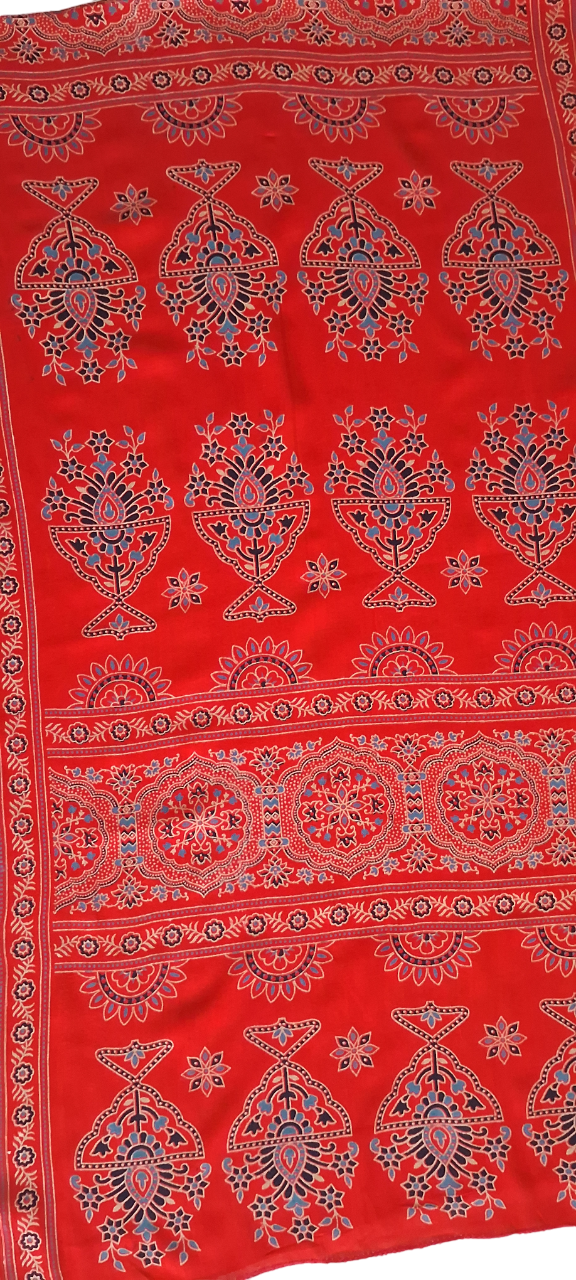 Thumbnail: Ajrakh Print Rayon Stole (Red)