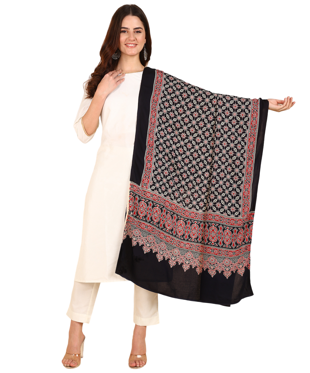 Ajrakh Print Premium Rayon Dupatta (Blue)