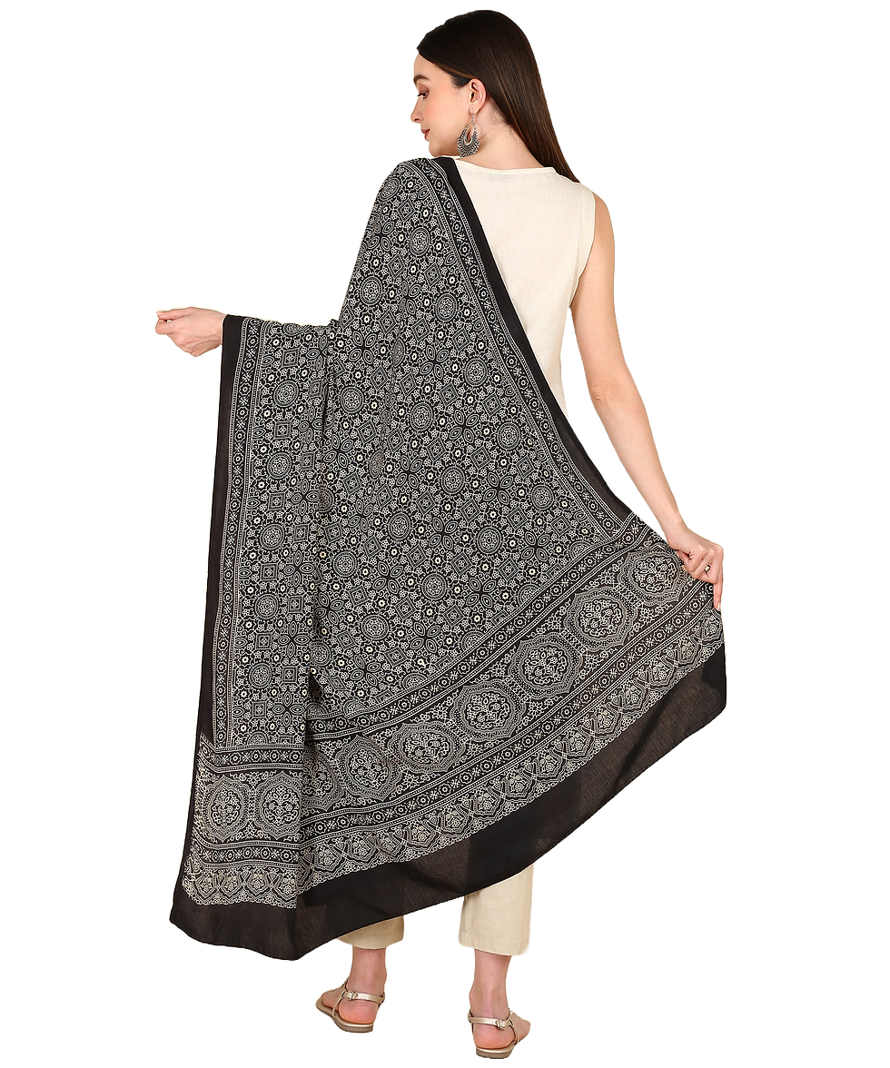 Thumbnail: Ajrakh Print Staple Cotton Dupatta (Black)