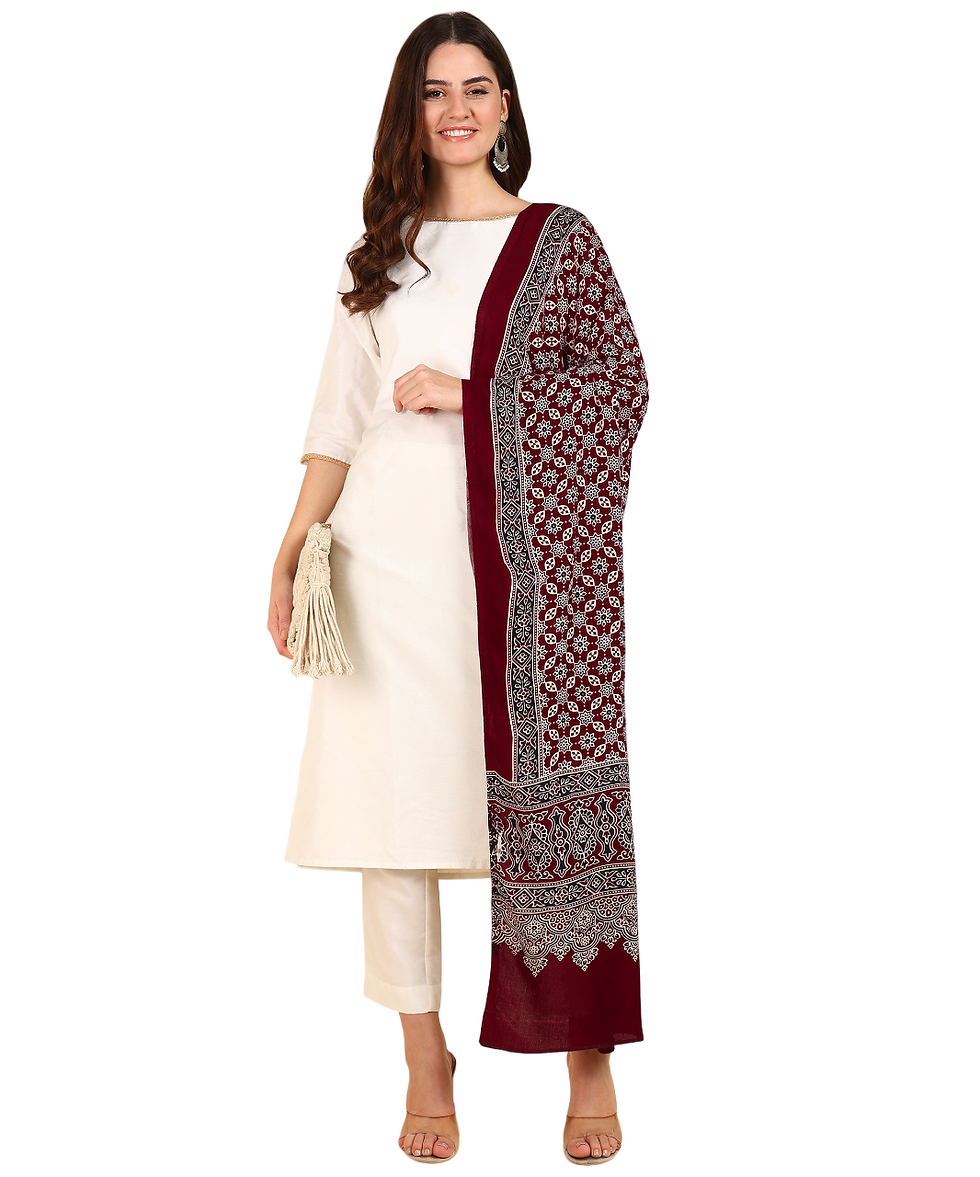 Thumbnail: Ajrakh Print Premium Rayon Dupatta (Maroon)