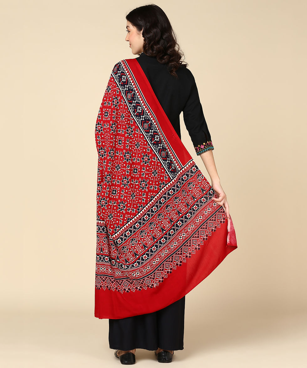 Thumbnail: Ajrakh Print Premium Rayon Dupatta (RED)