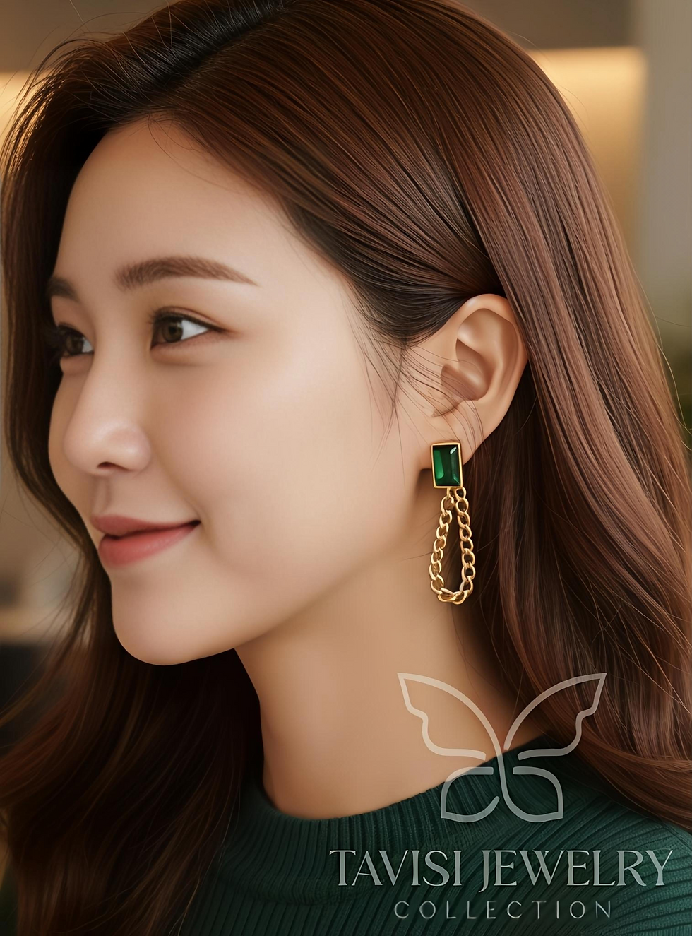 Gold finish CZ chain drop earrings anti tarnish