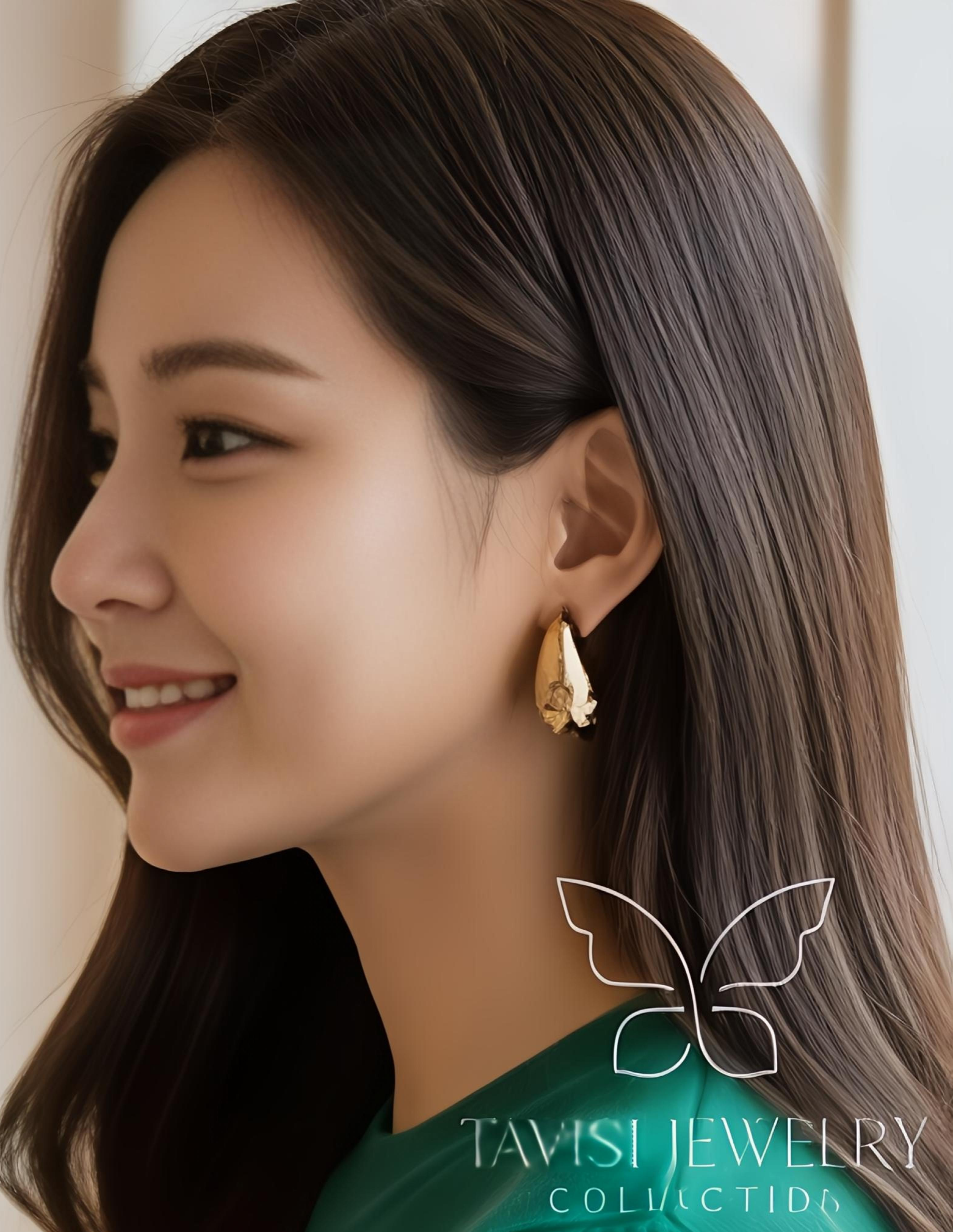 Hammered gold hoop stud earrings anti tarnish