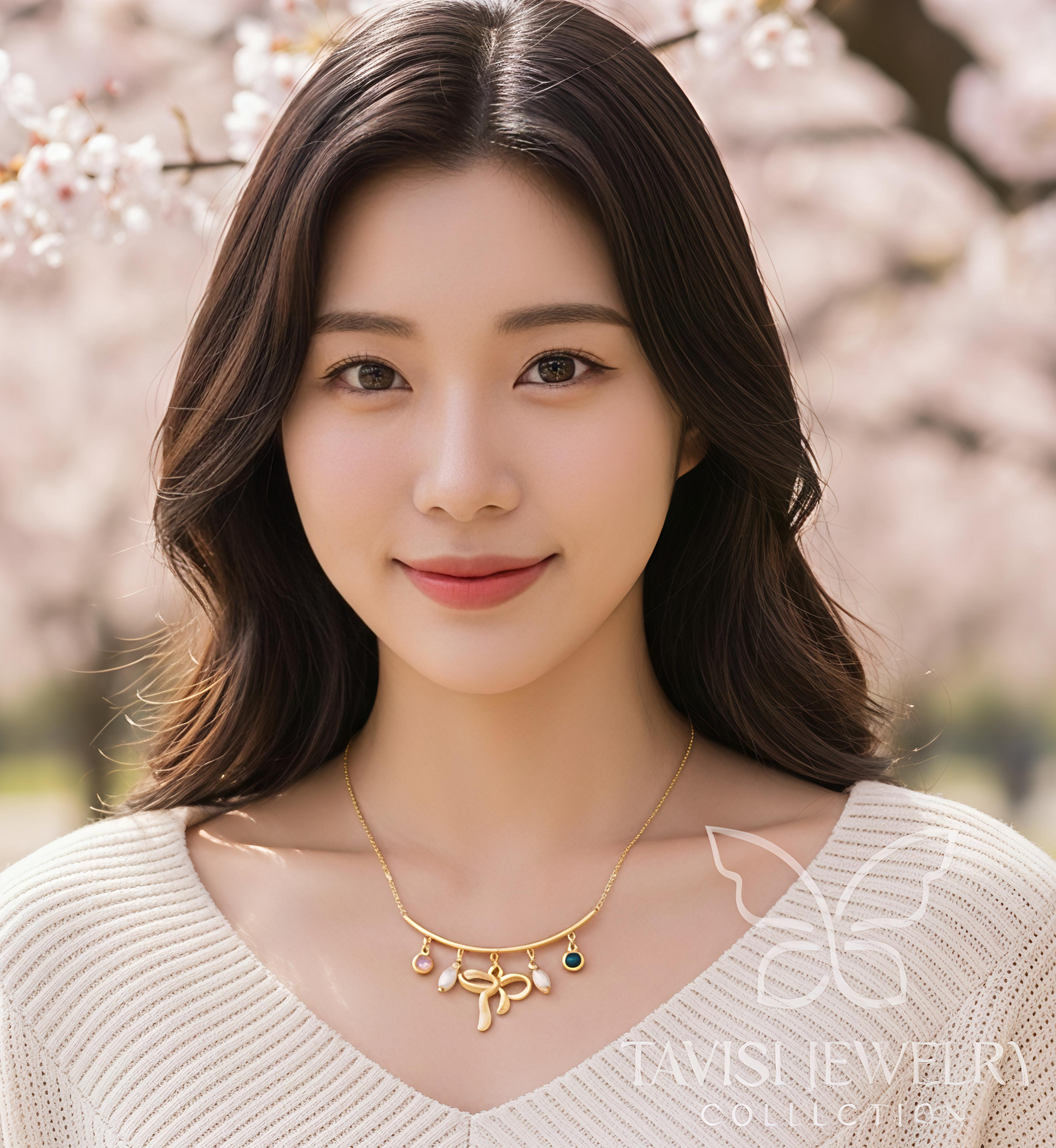 Anti tarnish gold bow charm stainless steel chain pendant necklace product view