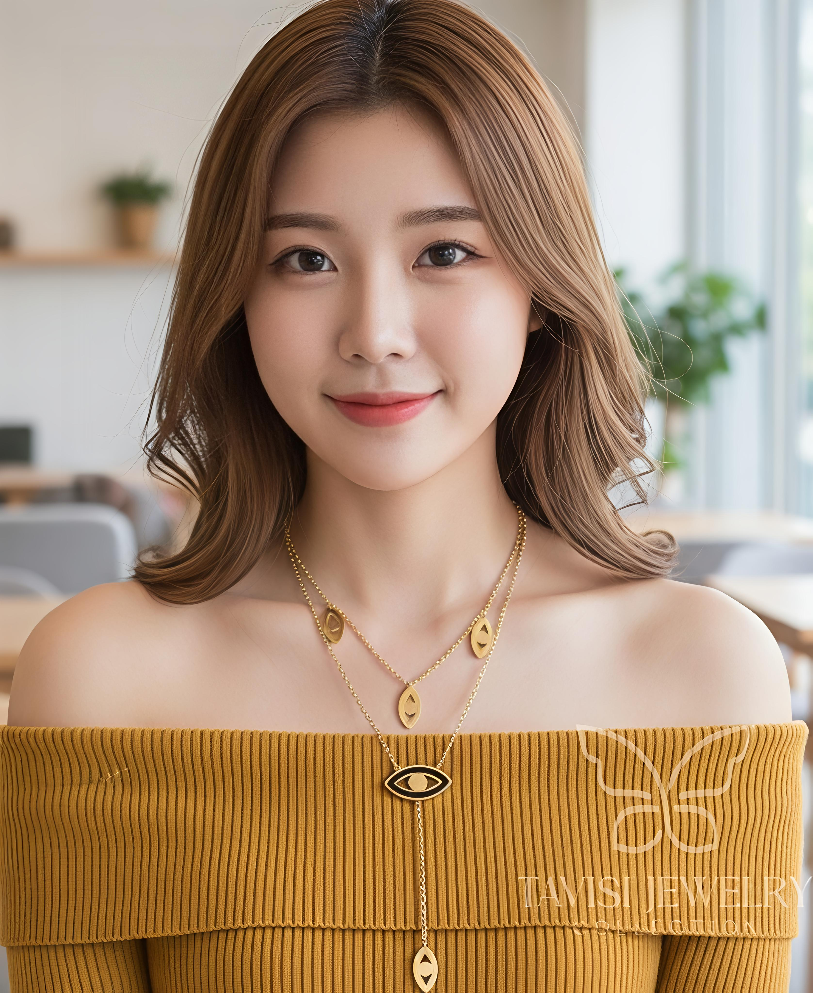 Anti tarnish gold black evil eye layered chain pendant necklace product image