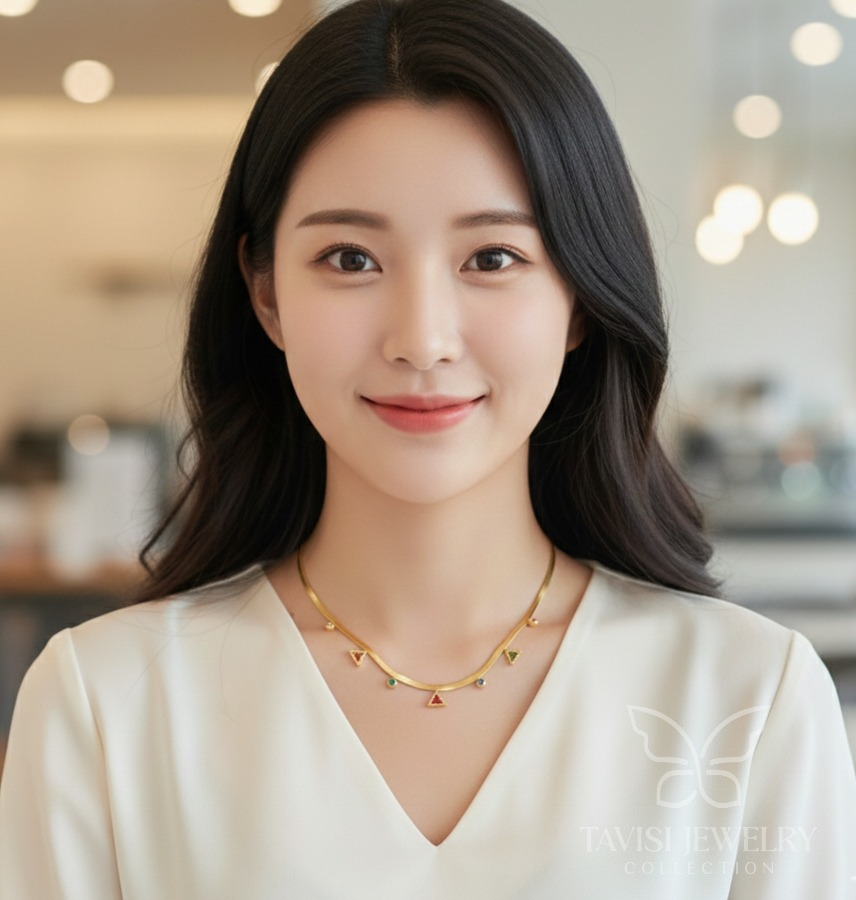 Anti tarnish gold triangle stone tanmaniya necklace product view