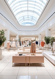 A naturally lit fashion department store