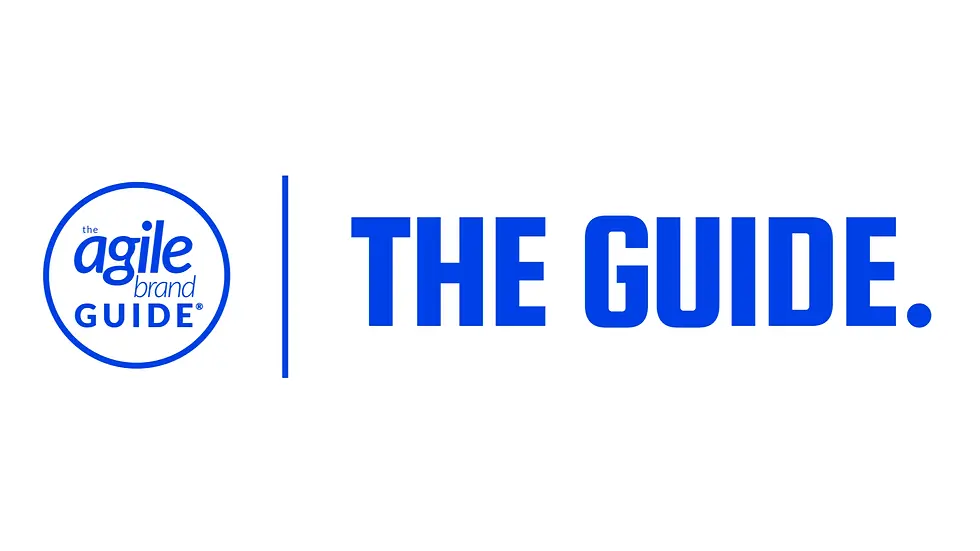 Blue text on white background reads "the agile brand GUIDE" and "THE GUIDE." separated by a vertical line. Clean and modern design.