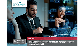 Analyst report cover: “Next-Generation Product Information Management: From Spreadsheets to AI” by Digital Wave Technology.
