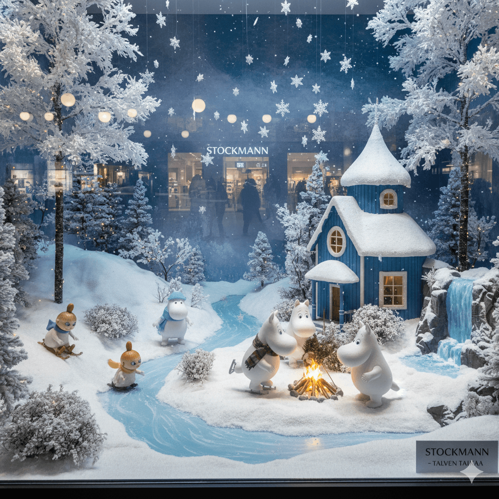 Moomin Figuren im Winterzauber Helsinki