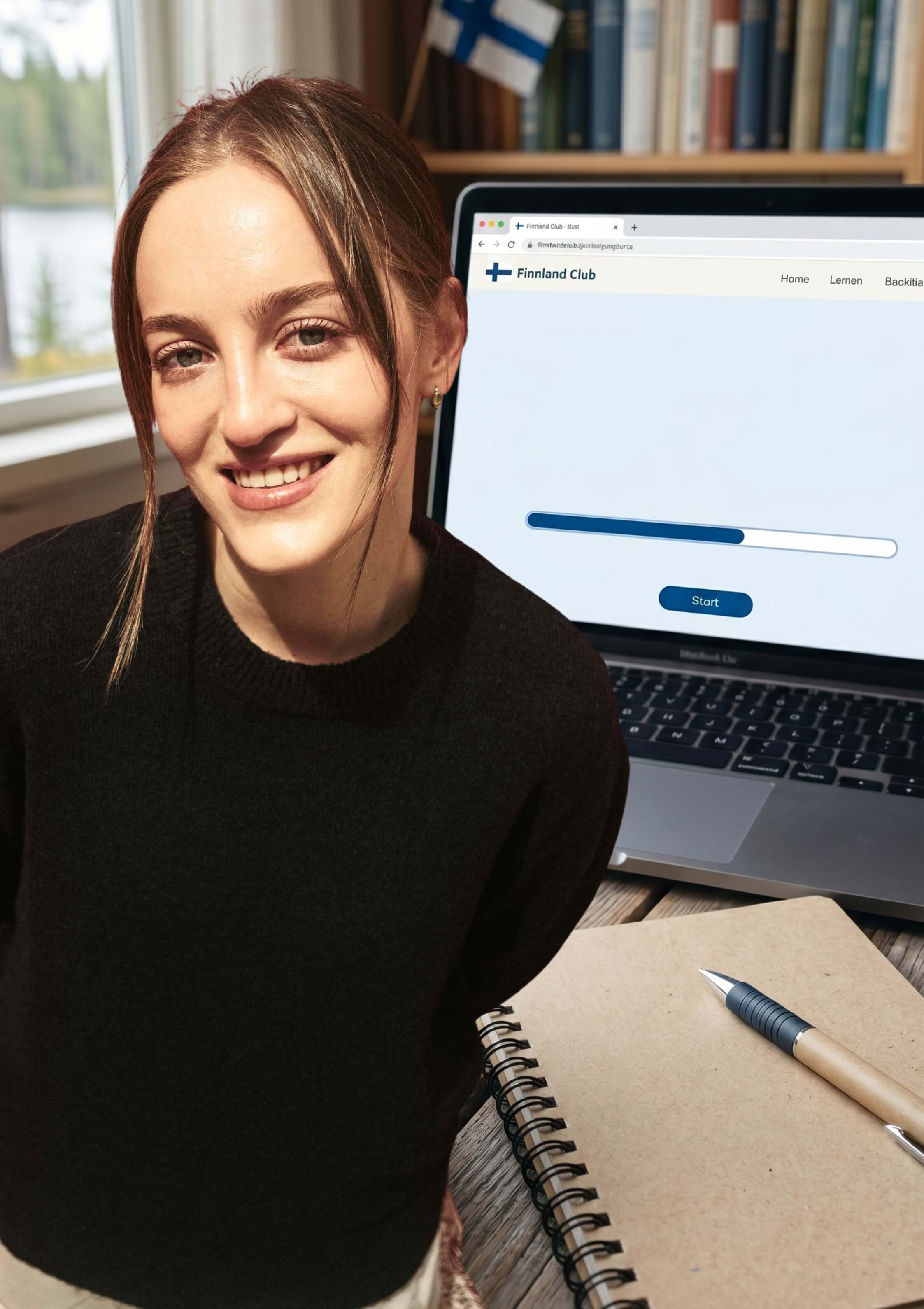 Frau lernt Finnisch am Laptop – Finnisch lernen Methode