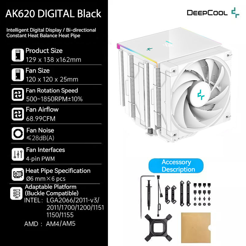 Thumbnail: DeepCool AK620 Digital CPU Cooler 6 Heat Pipe X79 X99 Processor Cooling Radiator