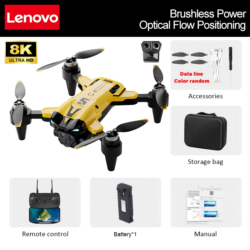 Thumbnail: Lenovo M5 Drone 8K Professional HD Triple Camera Brushless Motor Optical Flow Po
