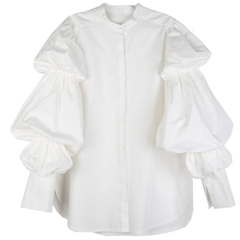 Miniatura: Daoko Pleated Puff Long Sleeve Shirt - White