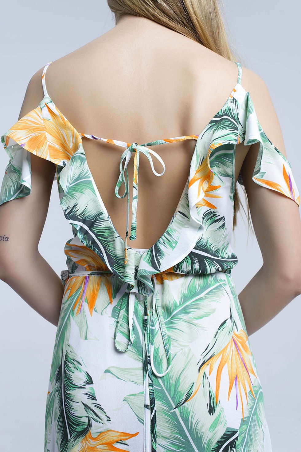 Miniatura: White Midi Dress in Tropical Leaves