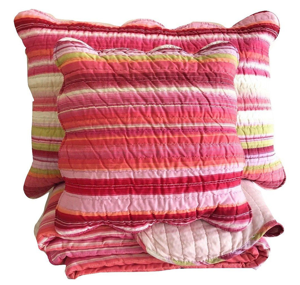 Miniatura: DaDa Bedding Multi-Red Pink Boho Summer Stripes Scalloped Lightweight Coverlet