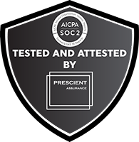 AICPA SOC2 badge Tested and Attested by Prescient Assurance Home Security Certification.