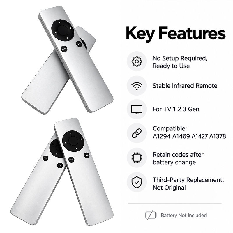Thumbnail: Apple TV Remote Control TVE1/2/3 Generation A1294 A1469 A1427 A1378 Silver C