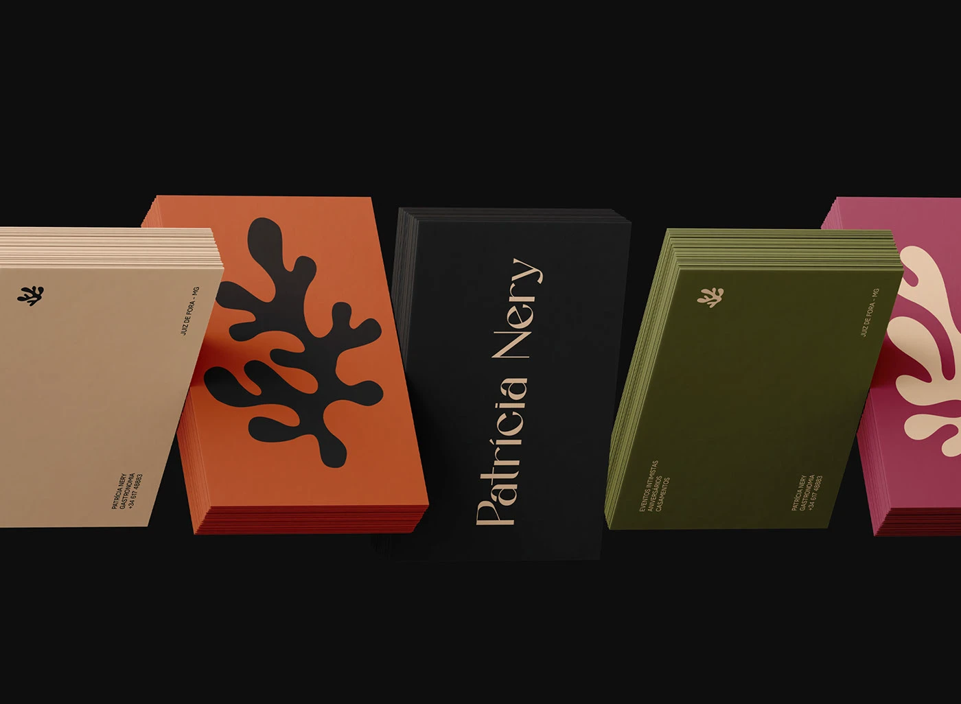 Patrícia Nery culinary chef brand identity design featuring business card design, created by Matheus Vignoli and Guilherme Lopes. Editorial typography, organic shapes, and bold color blocking showcase modern gastronomy branding trends.