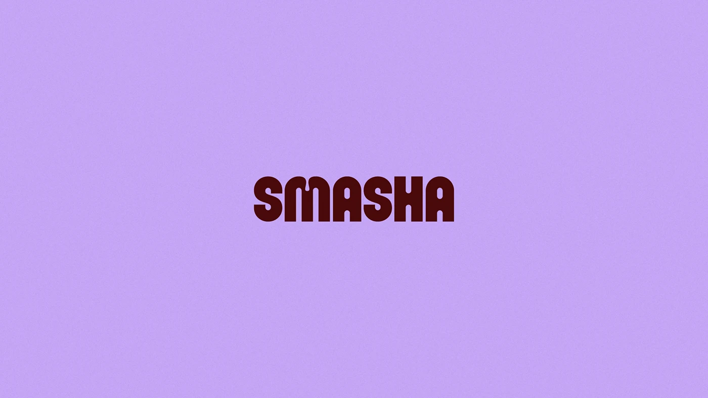 Smasha wordmark centered on a soft lavender background, highlighting color experimentation within the brand identity system.