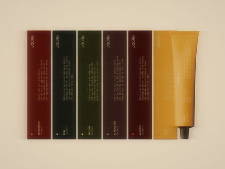 Minimalist skincare packaging design for Journ featuring gradient cosmetic cartons and tube packaging with refined typography, part of a modern beauty brand identity by Landscape.