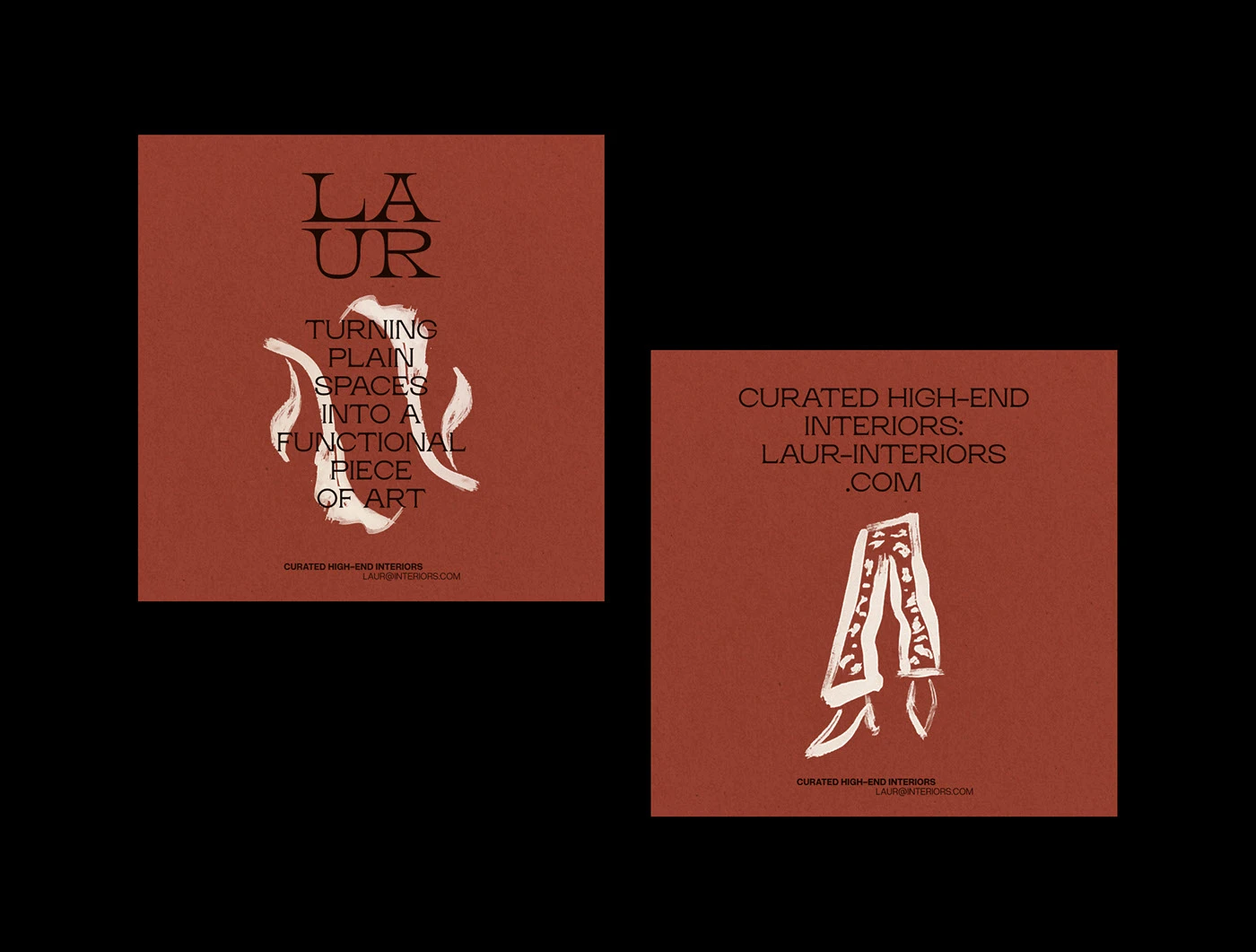 Terracotta brand identity design for Laur Interior Design Studio by Yana Vision, featuring minimalist logo typography and art direction blending luxury minimalism with tactile branding trends.