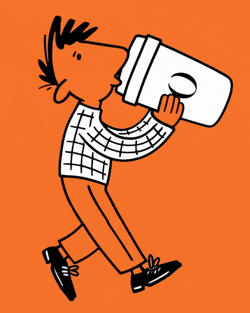 Animated illustration of a character drinking from an oversized coffee cup for the OULA Dubai seasonal pop-up branding.
