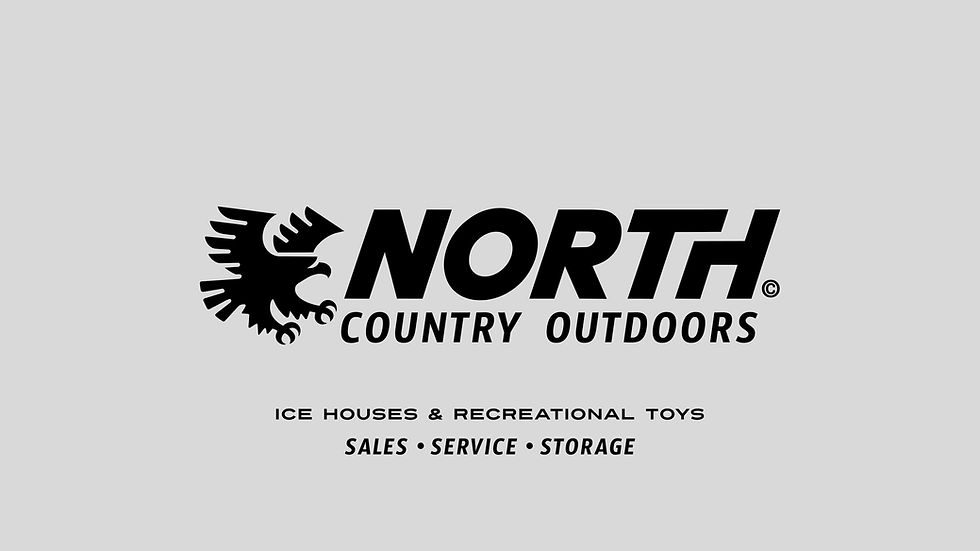 North Country Outdoors logo concept with bold block lettering, script typography, burnt orange type, and dark green badge shape on a cream background.