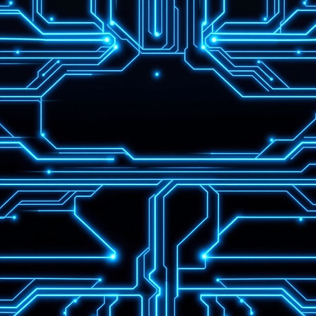 Dark futuristic circuit board pattern, glowing blue tech lines, anime art style, minimal a