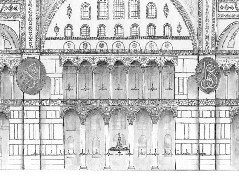 Küçük resim: Hagia Sofia Mosque Byzantine Church Cross Section  - Series of 50 Prints