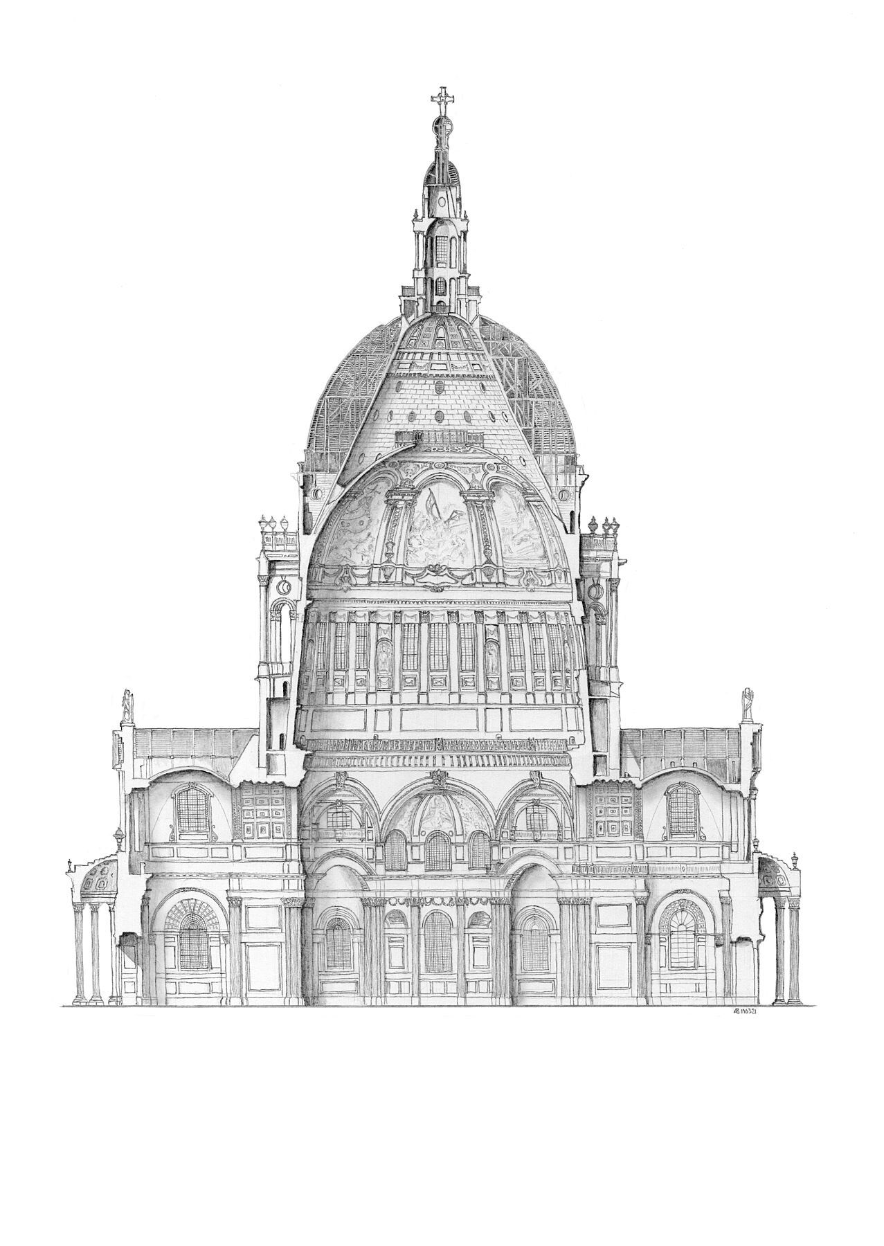 St Pauls Cathedral Section, London - Series of 50 Prints