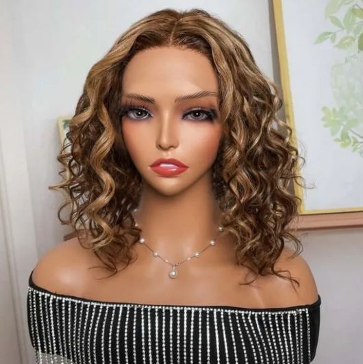 Curly Honey Blonde Bob 13X5X0.5 Lace T-Part Closure