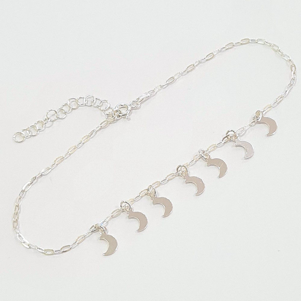 1TO1506 - Tornozeleira com 7 luas 6mm na cadeado oval diamantada 1,7x3,3mm
