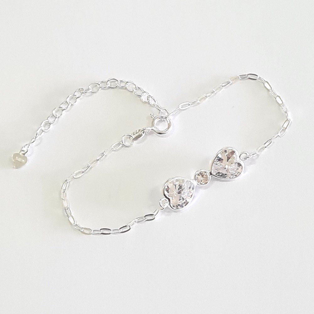 4PL1680 - Pulseira duas zircônias coração 8mm e uma redonda 4mm corrente cadeado