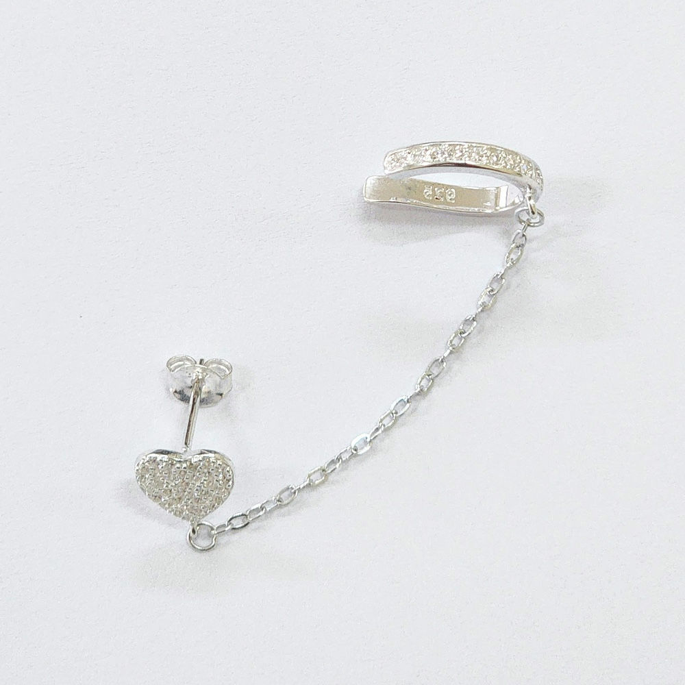 5PC1992 - Piercing com zircônias, corrente e brinco coração 7mm com zircônias