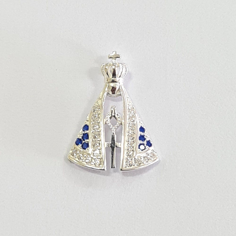 5PG1366 - Pingente N.S. Aparecida 14x19mm com zircônias cristal e safira