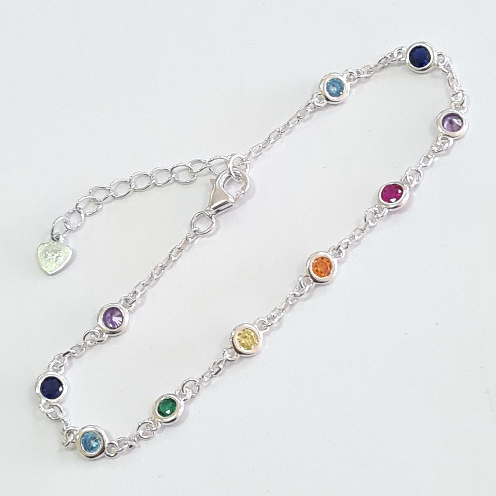 5PL0922 - Pulseira pontos de luz rainbow 4mm na corrente mini cadeado