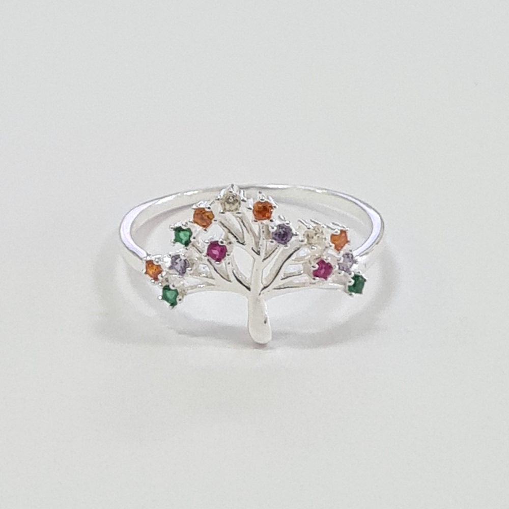 5AN1414 - Anel árvore da vida 13x17mm com zircônias coloridas
