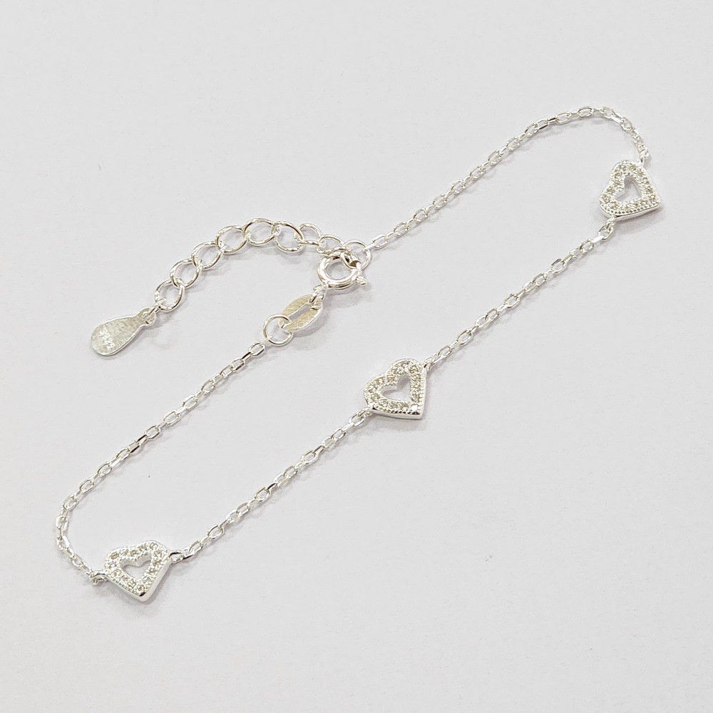 5PL1889 - Pulseira 3 corações vazados 7mm com zircônias na corrente mini cadeado