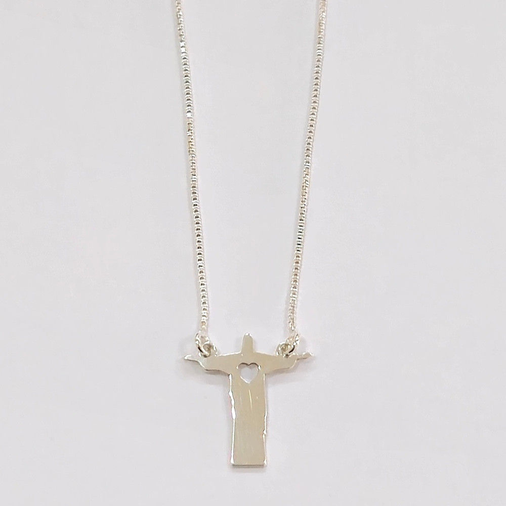 14GA1620 - Gargantilha Cristo Redentor liso com coração vazado no peito na V12