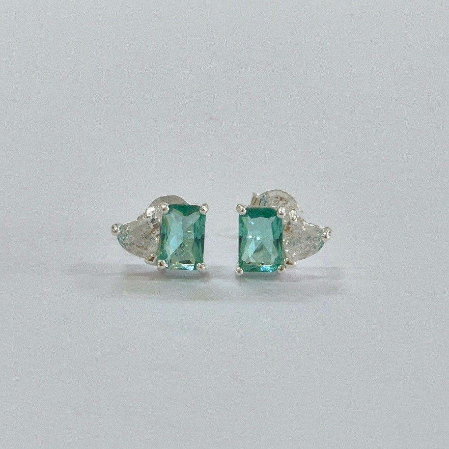 Miniatura: 5BR2134 - Brinco zircônia baguete 4x6mm e zircônia coração 4mm