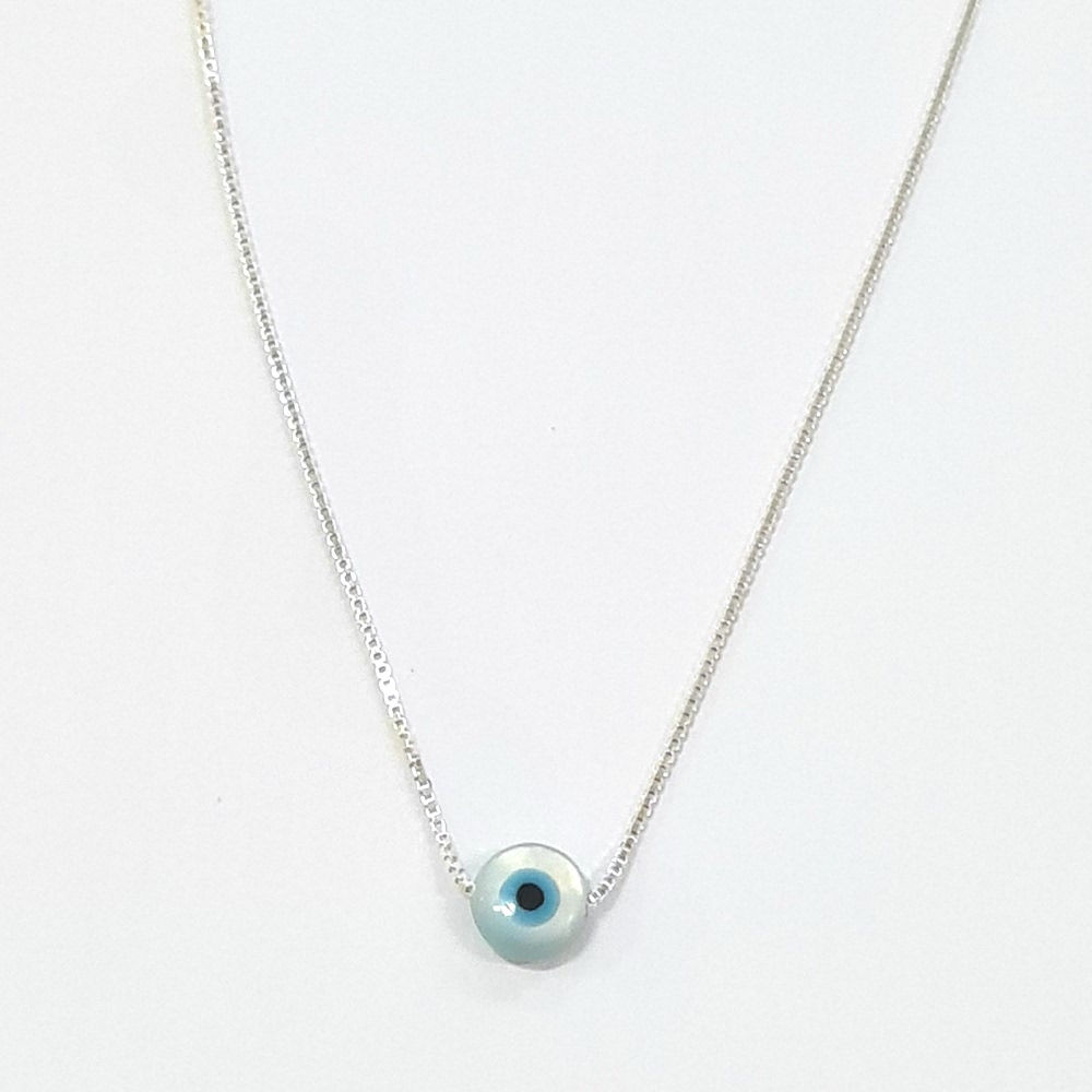 1GA1475 - Gargantilha de madre pérola de olho grego 6mm passante na V12