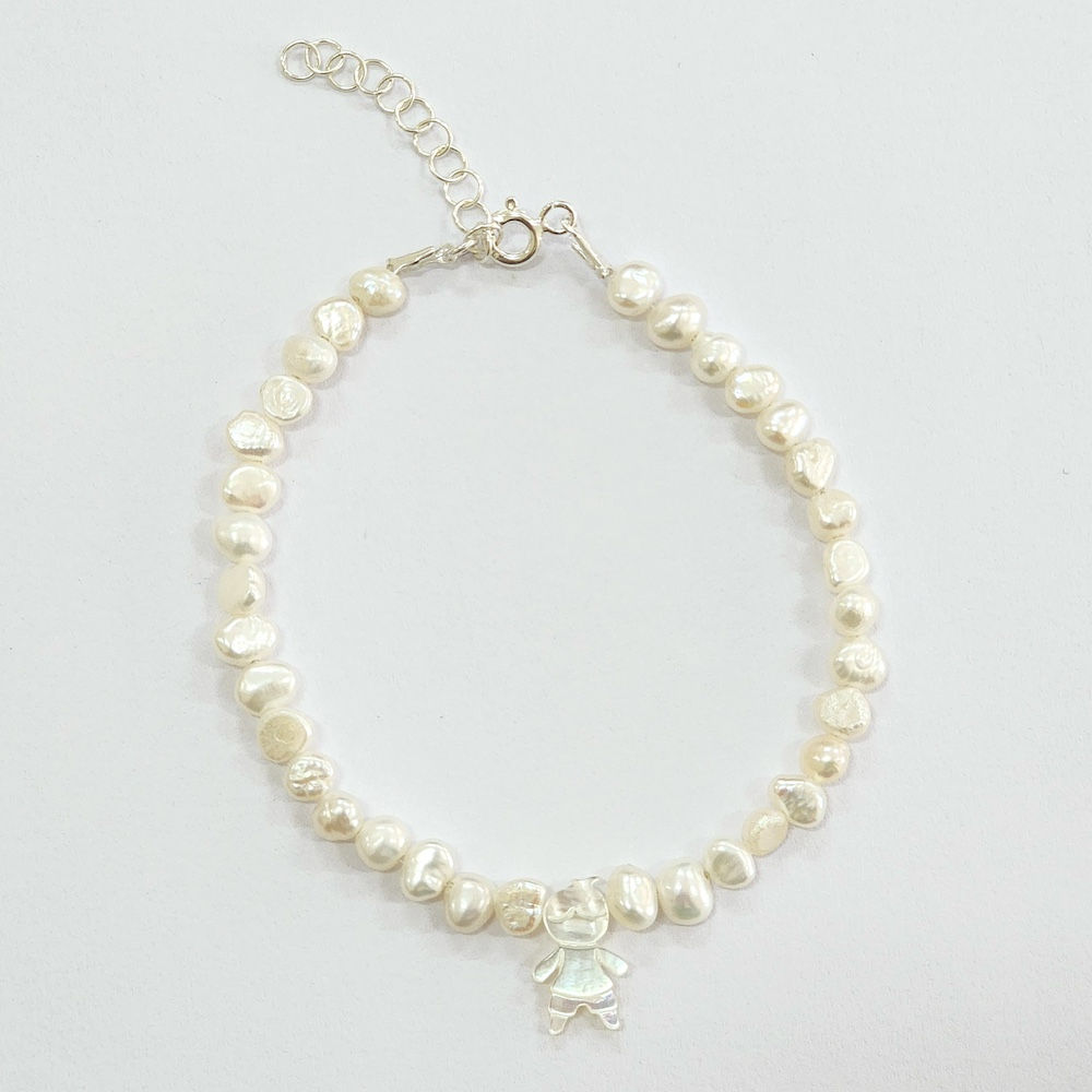 1PL1955 - Pulseira pérolas barrocas 3-4mm e madre pérola menino 8x13mm