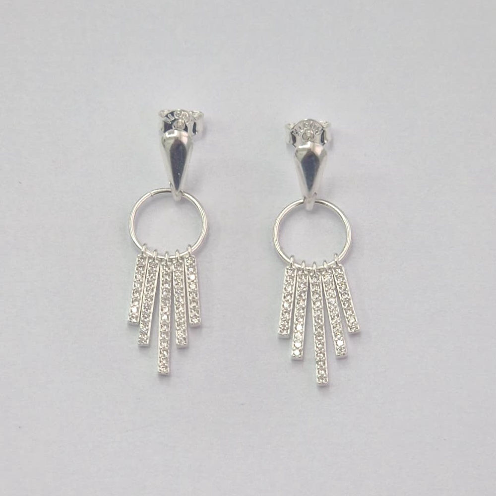 1BR2218 - Brinco base gota, círculo 10mm e 5 palitinhos com zircônias