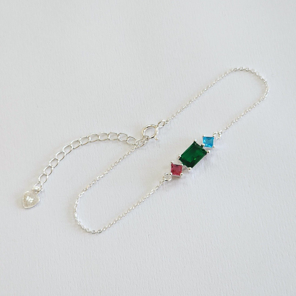 5PL2010 - Pulseira zircônia baguete 5x7mm e 2 quadrados 3mm na mini cadeado