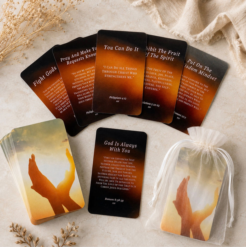 Thumbnail: Soul Work affirmation card deck arranged beside a Bible, candle, mug, and soft neutral fabric for a peaceful devotional s