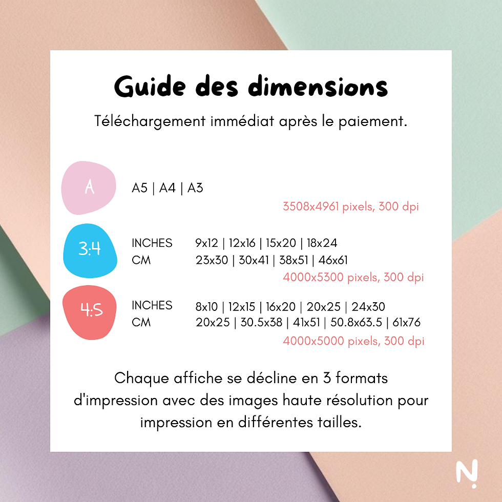 Miniature : Guide des dimensions disponible : A4, A3, A5, ratio 3:4 et 4:5.  téléchargement au format JPG haute résolution.