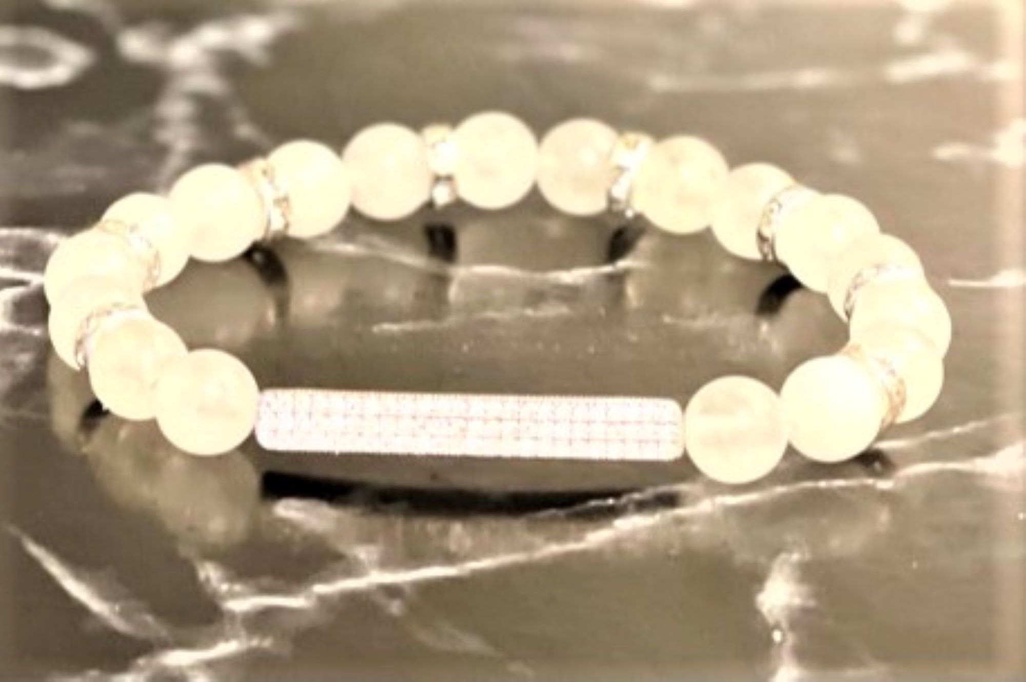8 mm Natural White Matte Jade Gemstone Beaded Bracelet