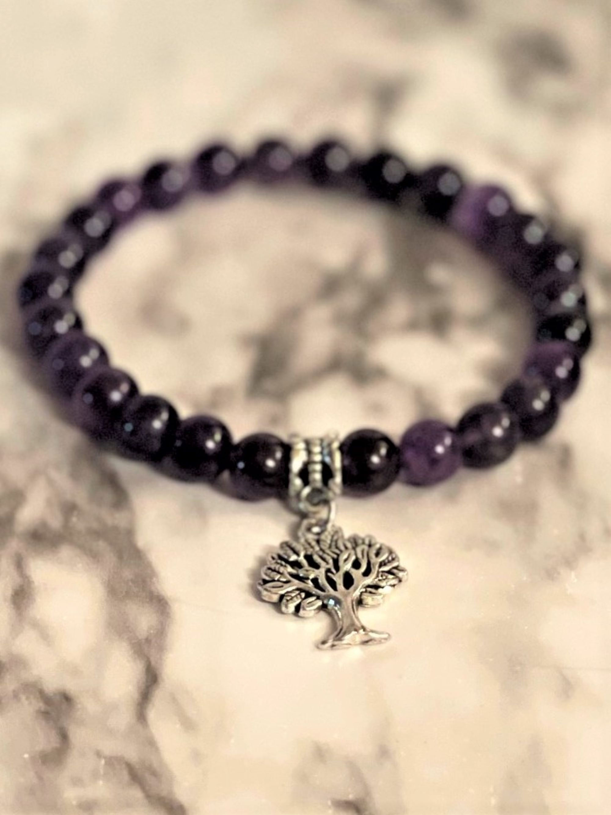 8 mm Natural Amethyst Beaded Bracelet