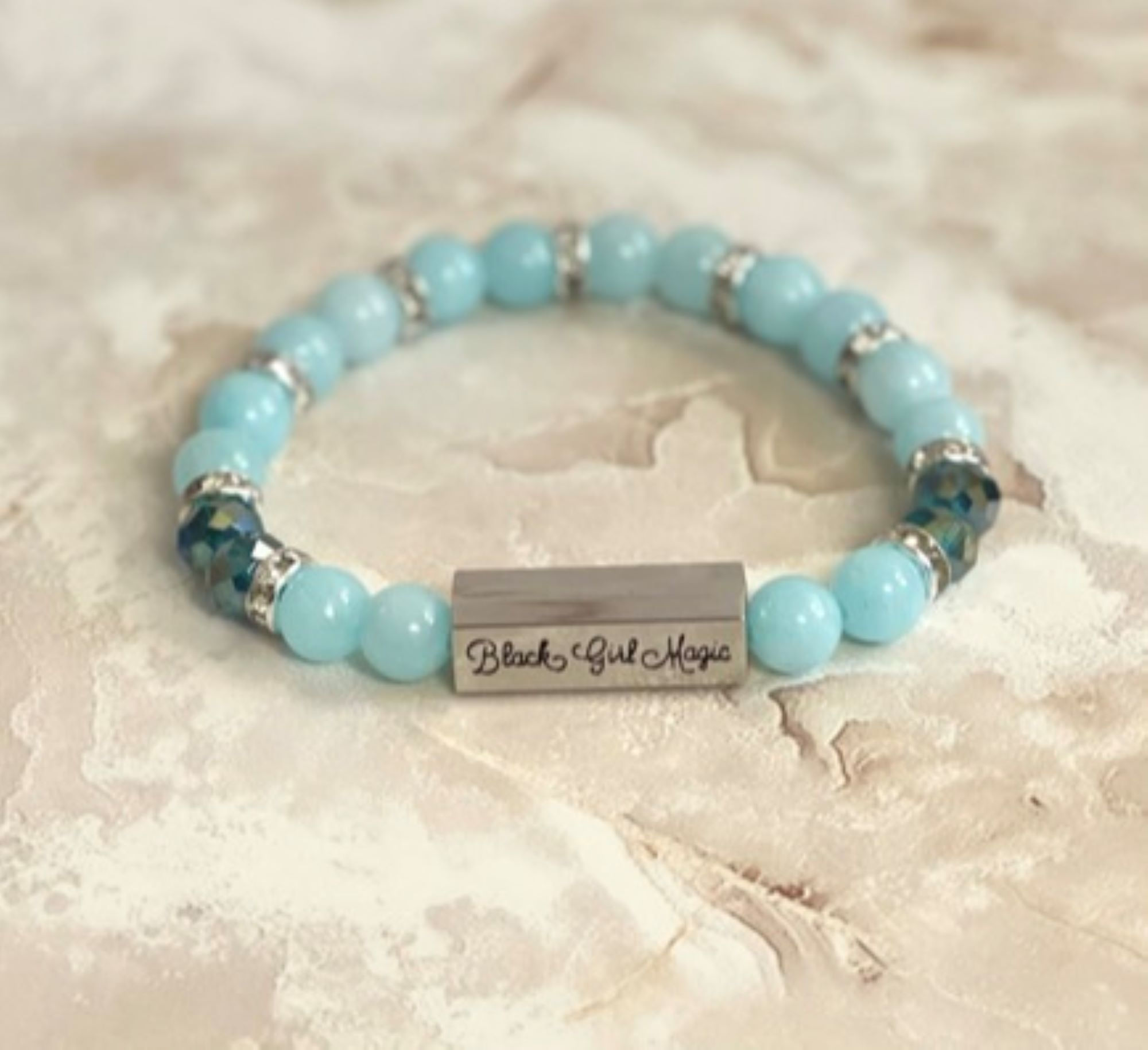 8 mm Ice Blue Persian Gemstone & Cobalt Crystal Beaded Bracelet